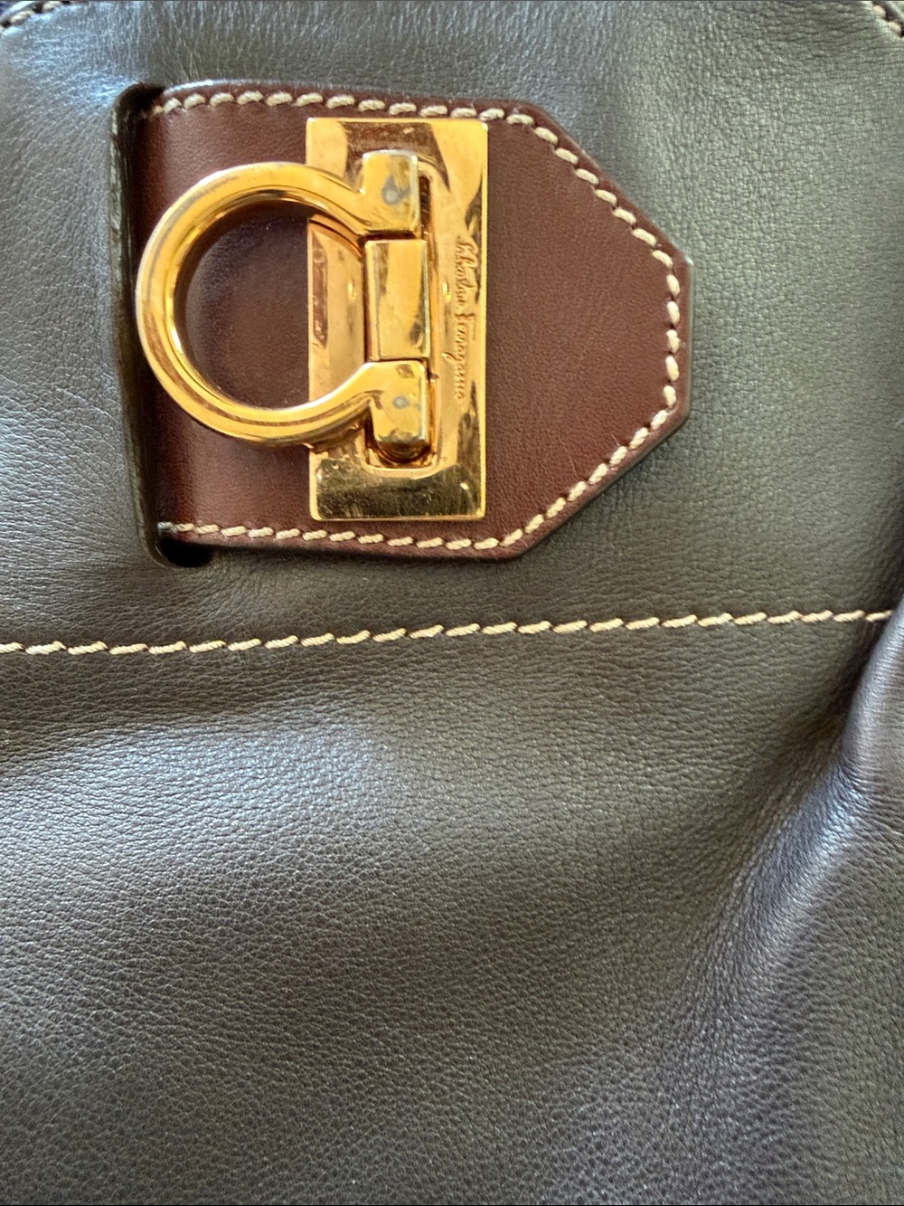 Authentic Brown Leather Tote with Gold Hardware - Picture 9 of 17
